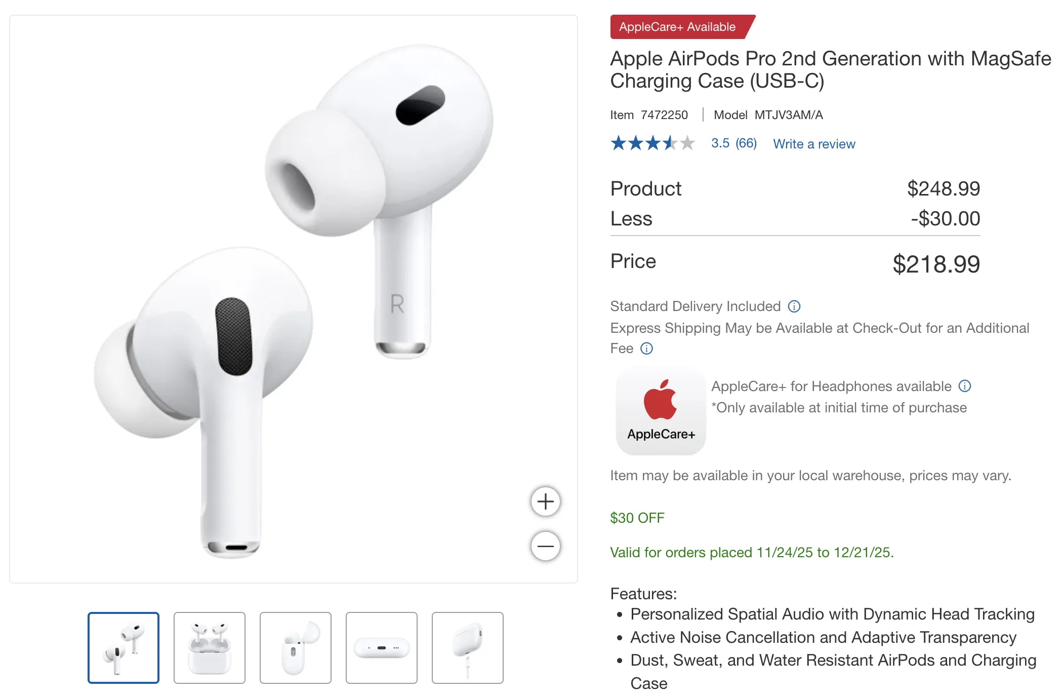 Apple AirPods Pro (2세대) — 코스트코 최저가 핫딜 329.99 -> 249.99